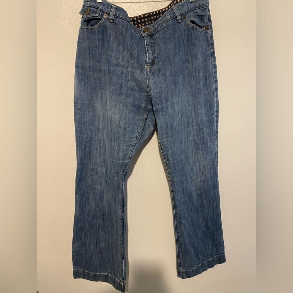 Lands’ End distressed Flare 5 pocket jeans, size 18